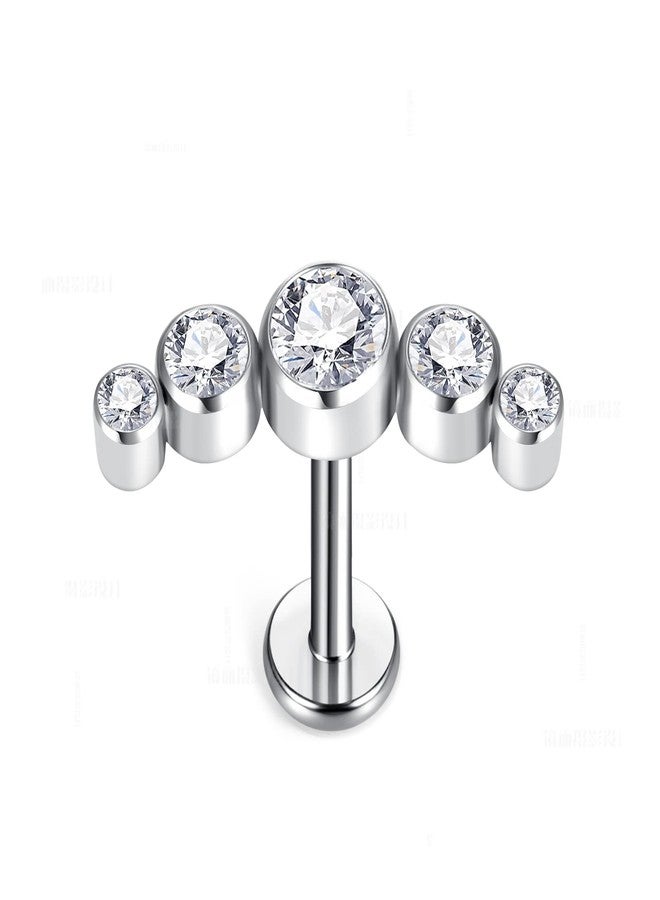 BelezaDosas G23 Titanium Labret Studs 16G Threadless Push-in Press Fit Cluster Tragus Helix Lobe Conch Rook Medusa Cartilage Monroe Push Back Earring Piercing Jewelry (5 clear cz) - Image 1